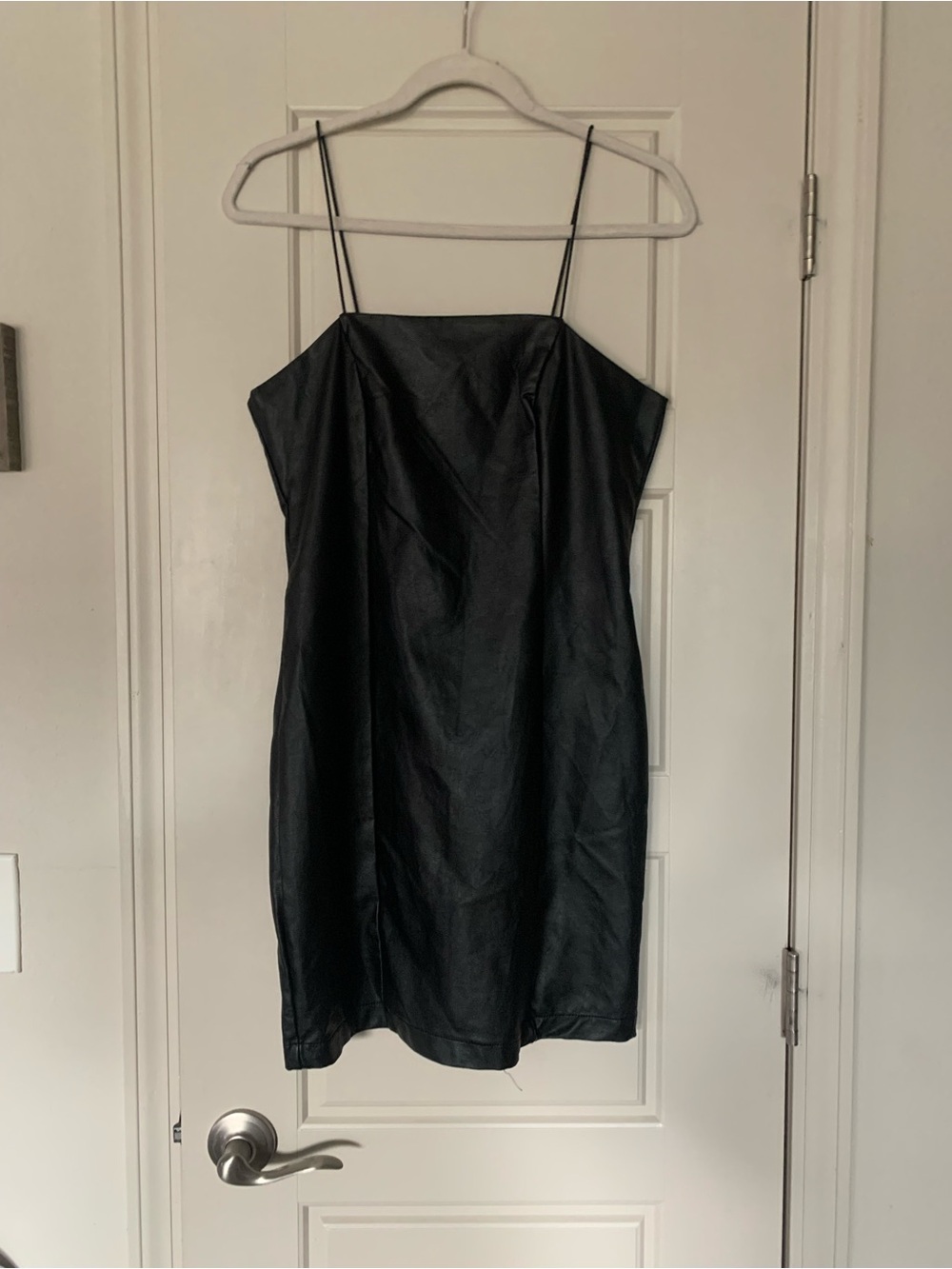 Leather Black Slip Mini Dress with Spaghetti Straps Wild Fable